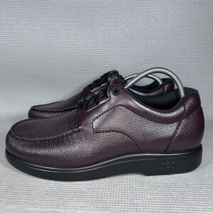 NEW SAS Men's Bout' Time Brown Pebble Grain Leather Lace-Up Moc Toe‎ Oxford